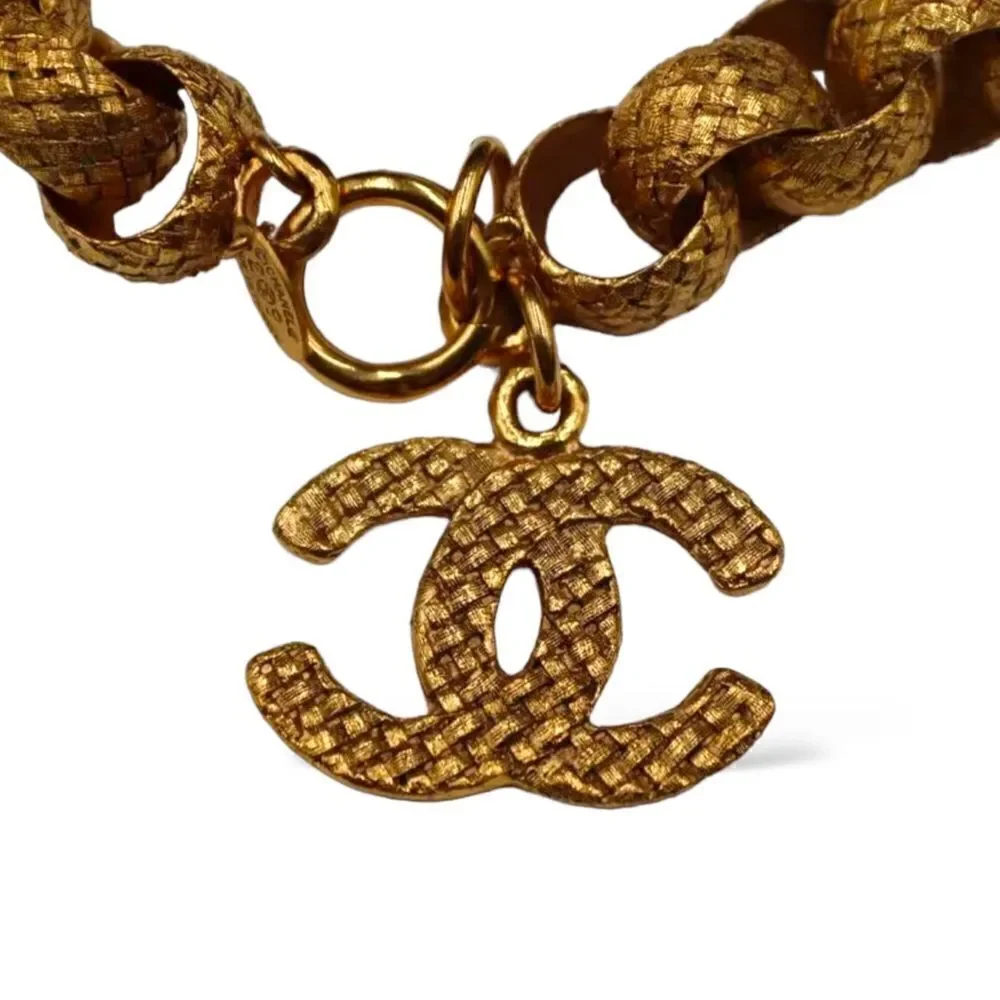 Vintage CHANEL Gold-Tone Woven Rope Chain-Link Necklace & Large 